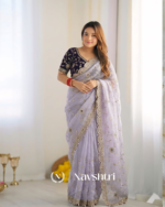 Redolent Lavender Fendy Silk Sequence Embroidery Work Saree With Stitched Blouse - Image 2