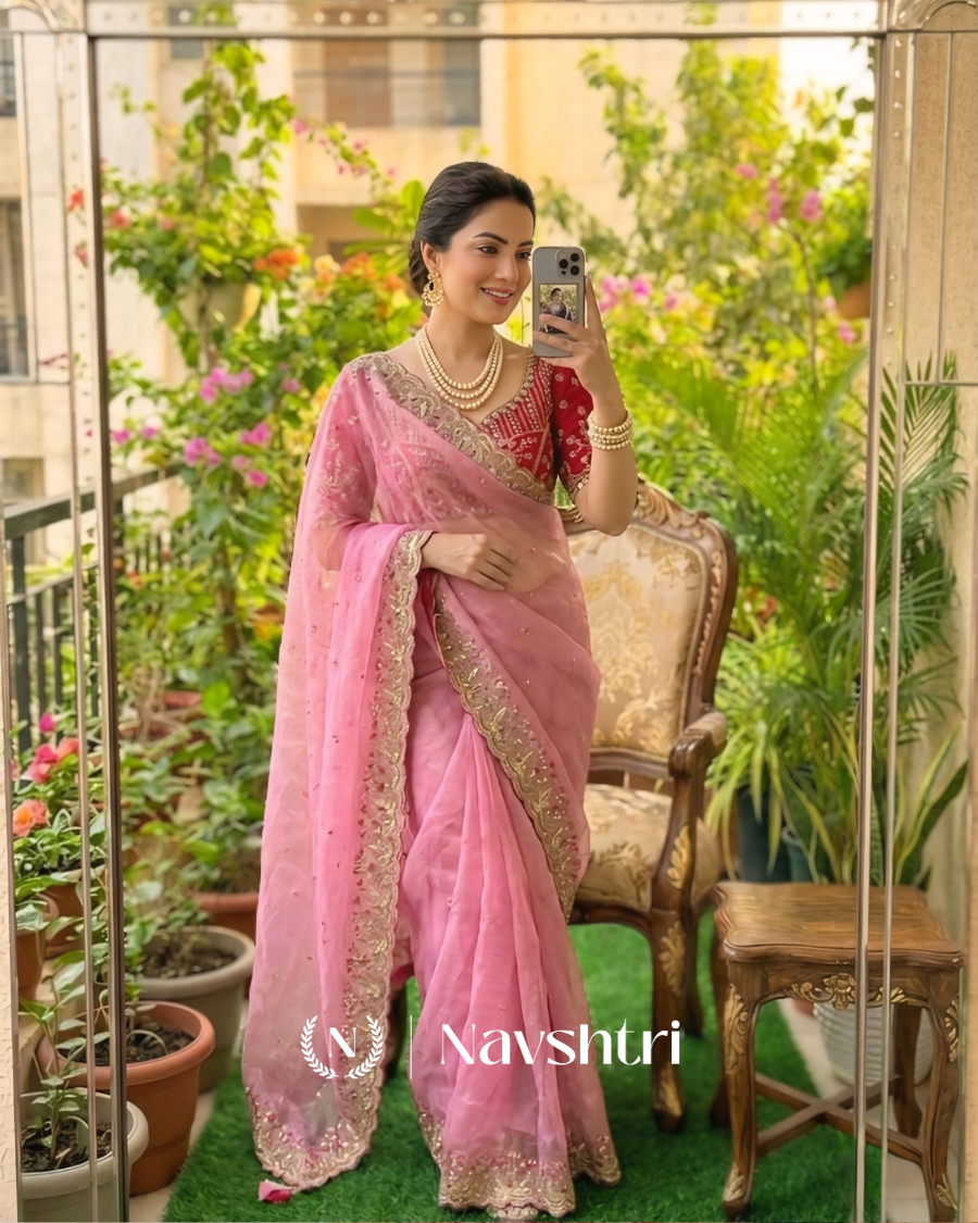 Image00001 Seraglio Pink Fendy Silk Sequence Embroidery Work Saree With Stitched Blouse - Image 1