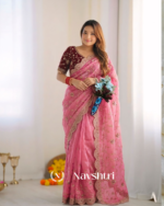 Artistic Pink Fendy Silk Sequence Embroidery Work Saree With Stitched Blouse - Image 2