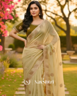 Ineffable Beige Fancy Silk Embroidery Work Saree With Stitched Blouse - Image 2