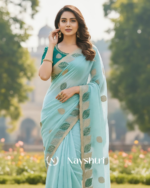 Glorious Sky Fancy Silk Embroidery Work Saree With Stitched Blouse - Image 2