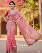 Precious Pink Embroidery Work Cursh Silk Saree With Stunning Full Stitched Blouse - Image 2