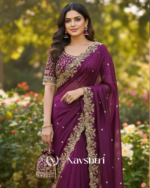Beauteous Purple Embroidery Work Fancy Silk Saree With Nebula Full Stitched Blouse