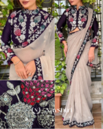 Vibrant Beige Rangoli Silk Sequence Embroidery Work Saree With Stitched Blouse - Image 2