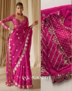 Ailurophile Dark Pink Embroidery Work Soft Georgette Silk Saree With Allure Full Stitched Blouse - Image 2