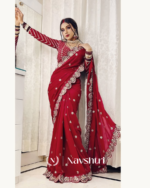Groovy Maroon Embroidery Work Soft Georgette Silk Saree With Mesmeric Full Stitched Blouse