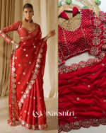 Dalliance Red Embroidery Work Soft Georgette Silk Saree With Diaphanous Full Stitched Blouse - Image 2