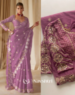 Traditional Lavender Embroidery Work Soft Georgette Silk Saree With Desultory Full Stitched Blouse - Image 2