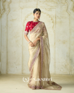 Seraglio Beige Embroidery Work Tweel Net Silk Saree With Divine Blouse Piece
