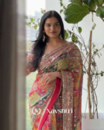 Pulsating Multicolor Chinon Silk Printed Mirror Work Saree