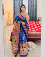 Zephyr Multicolor Chinon Silk Printed Mirror Work Saree - Image 2