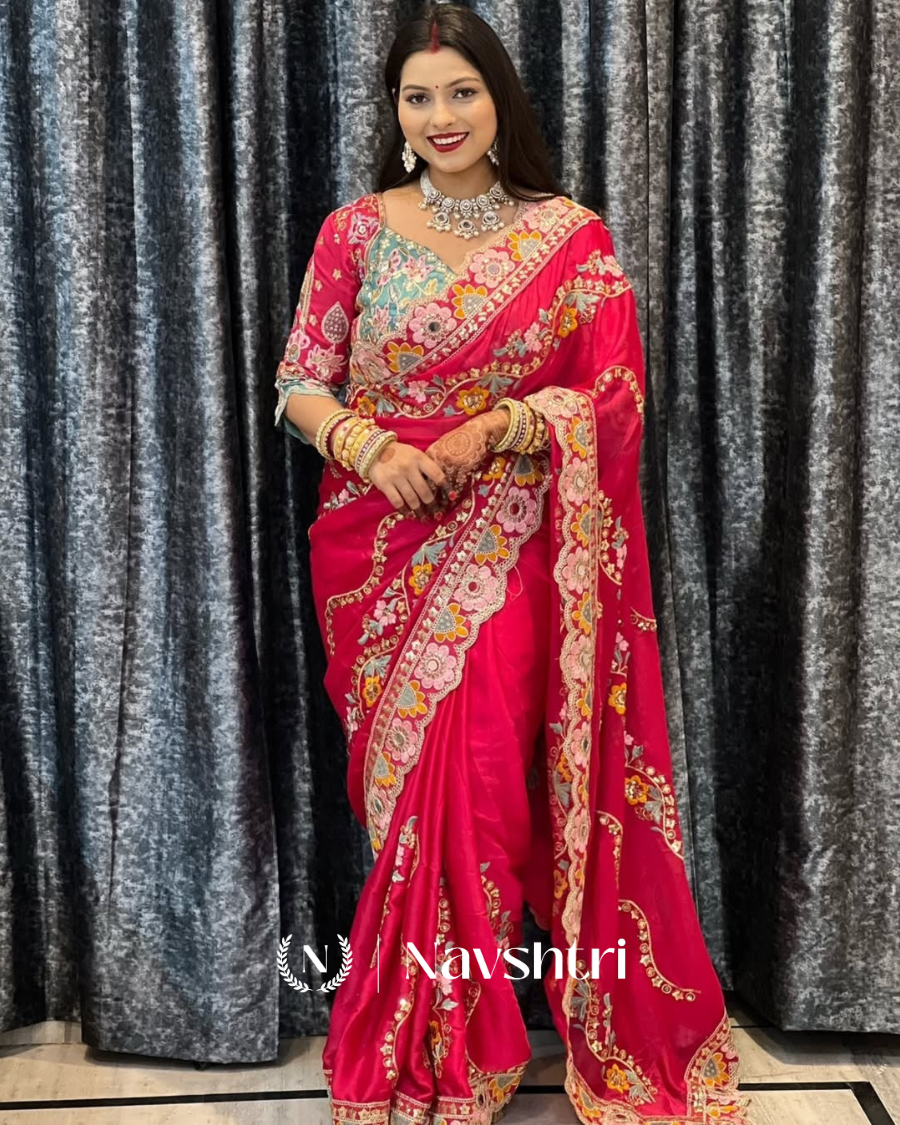 Image00001 Seraphic Dark Pink Rangoli Silk Sequence Embroidery Work Saree With Stitched Blouse - Image 1