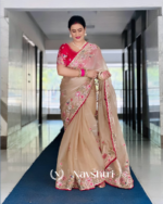 Enticing Beige Embroidery Work Jimmy Choo Silk Saree With Ephemeral Blouse Piece
