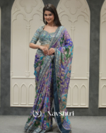 Pulsating Multicolor Chinon Silk Printed Mirror Work Saree