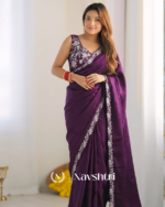 Amazing Purple Rangoli Silk Sequence Embroidery Work Saree With Stitched Blouse