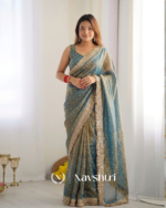 Lassitude Sea Green Moss Silk Zari Woven Fancy Lace Border Saree