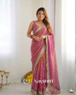 Scintillating Pink Moss Silk Zari Woven Fancy Lace Border Saree - Image 2
