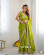 Elegant Green Moss Silk Zari Woven Fancy Lace Border Saree - Image 2