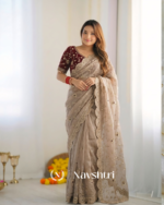 Blissful Beige Fendy Silk Sequence Embroidery Work Saree With Stitched Blouse - Image 2