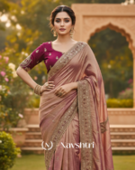 Designer Pink Embroidery Work Chiffon Silk Saree With Glittering Full Stitched Blouse