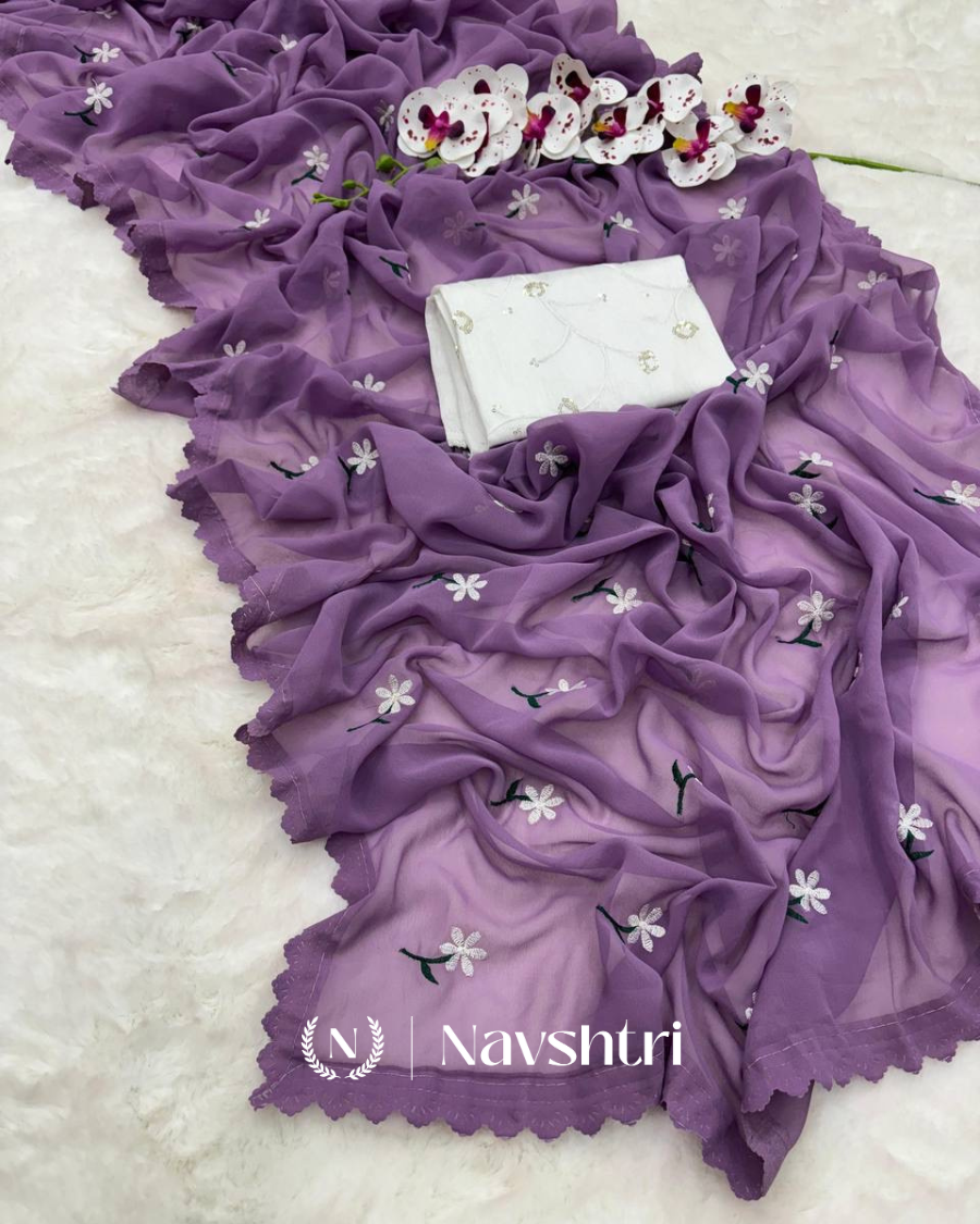Image00001 Purple Georgette Saree with Embroidery and Sequence Work Blouse Piece - Image 1