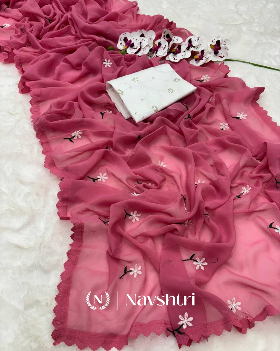 Image00001 Light Pink Georgette Saree with Embroidery and Sequence Work Blouse Piece - Image 1