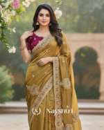 Resonant Mustard Embroidery Work Chiffon Silk Saree With Phenomenal Full Stitched Blouse - Image 2