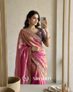 Grandiose Pink Fendy Chiffon Silk Sequence Embroidery Work Saree With Stitched Blouse