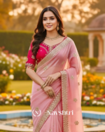 Denouement Pink Embroidery Work Jimmy Choo Silk Saree With Marvellous Full Stitched Blouse