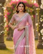 Invaluable Pink Organza Silk Sequence Work Saree With Glittering Blouse Piece