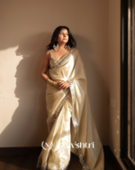 Splendorous Beige Satin Silk Mirror Work Saree With Elision Blouse Piece