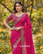 Arresting Dark Pink Embroidery Work Fancy Silk Saree With Ratatouille Full Stitched Blouse