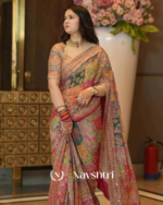 Pulsating Multicolor Chinon Silk Printed Mirror Work Saree