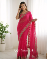 Proficient Dark Pink Fendy Silk Sequence Embroidery Work Saree With Stitched Blouse