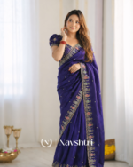 Preferable Royal Purple Fendy Silk Sequence Embroidery Work Saree With Stitched Blouse - Image 2
