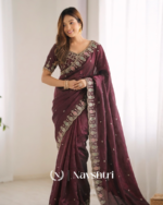 Rhapsody Maroon Fendy Silk Sequence Embroidery Work Saree With Stitched Blouse