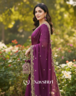 Beauteous Purple Embroidery Work Fancy Silk Saree With Nebula Full Stitched Blouse - Image 2