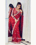 Groovy Maroon Embroidery Work Soft Georgette Silk Saree With Mesmeric Full Stitched Blouse - Image 2