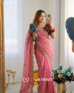 Artistic Pink Fendy Silk Sequence Embroidery Work Saree With Stitched Blouse