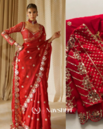 Dalliance Red Embroidery Work Soft Georgette Silk Saree With Diaphanous Full Stitched Blouse - Image 3