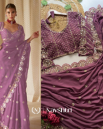 Traditional Lavender Embroidery Work Soft Georgette Silk Saree With Desultory Full Stitched Blouse