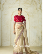 Seraglio Beige Embroidery Work Tweel Net Silk Saree With Divine Blouse Piece - Image 2