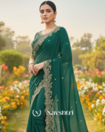 Exquisite Dark Green Embroidery Work Fancy Silk Saree With Rhapsodic Full Stitched Blouse - Image 7