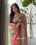 Pulsating Multicolor Chinon Silk Printed Mirror Work Saree - Image 2