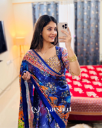 Zephyr Multicolor Chinon Silk Printed Mirror Work Saree - Image 3