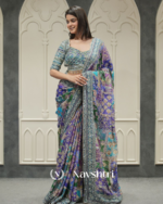 Pulsating Multicolor Chinon Silk Printed Mirror Work Saree - Image 2