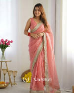 Engrossing Peach Moss Silk Zari Woven Fancy Lace Border Saree - Image 3