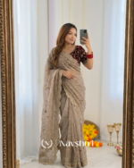 Blissful Beige Fendy Silk Sequence Embroidery Work Saree With Stitched Blouse