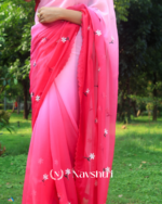 Pink and Light Pink Georgette Saree with Embroidery and Sequence Work Blouse Piece - Image 2