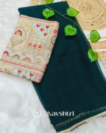 Devastating Dark Green Georgette Silk Saree With Embroidery Work Blouse Piece - Image 2